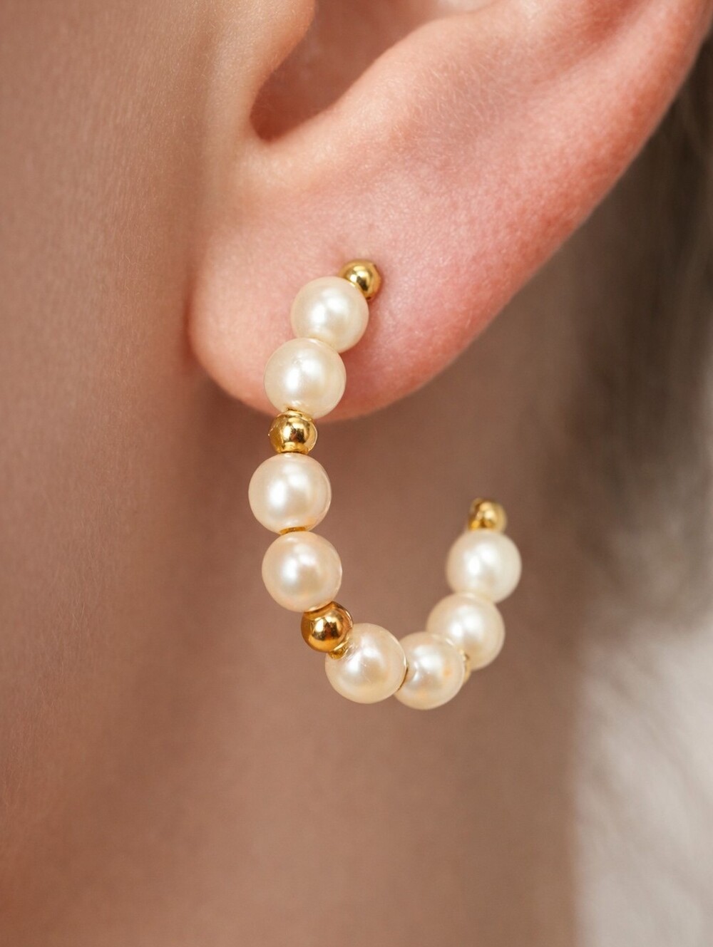Women's Stylish Gold Half Hoop Colorful Beaded Design Earrings - 1.25-inch